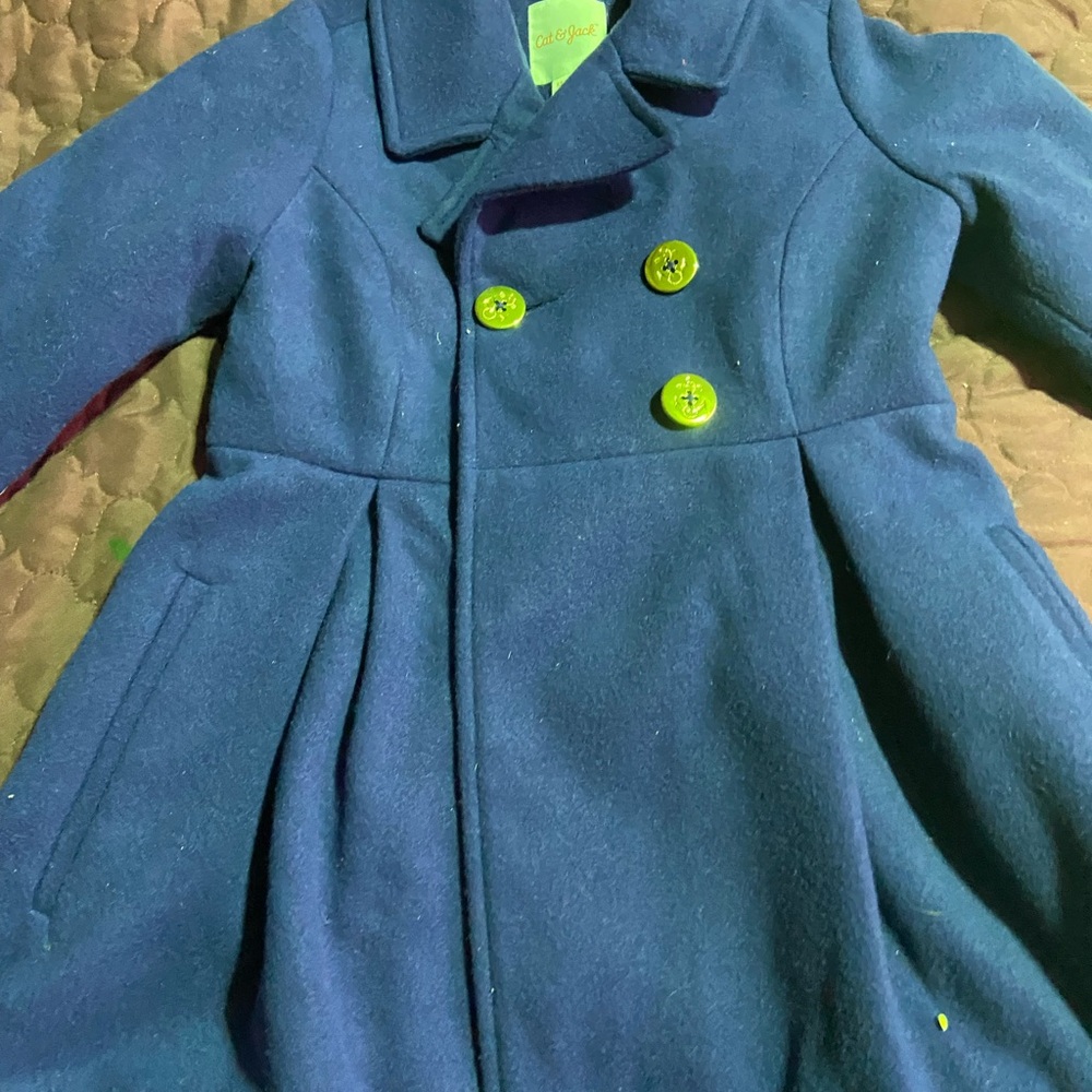Cat & Jack Navy Pea Coat with Lime Buttons